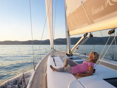 Deck of Kia Ora, a Hanse 505 sailboat at Marmaris, Turkey
