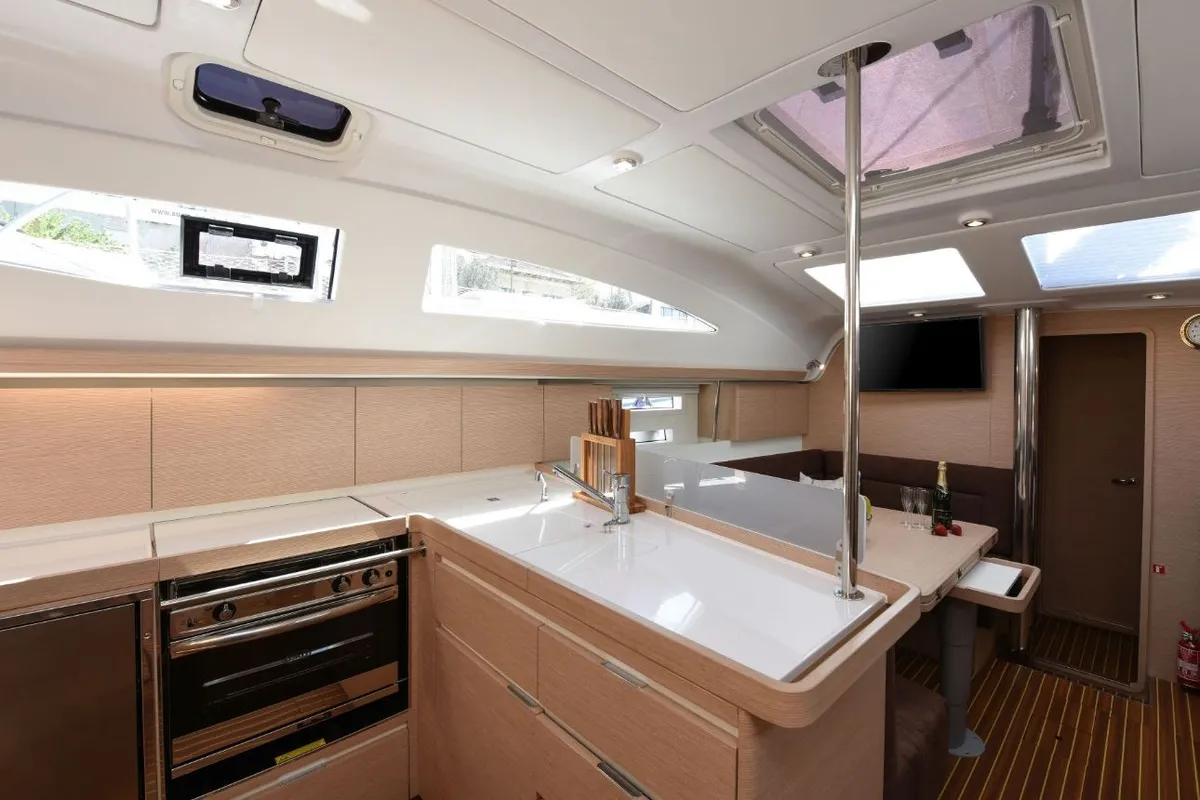 Cabin on Popaj, a Elan Impression 45 sailboat at Zadar, Croatia