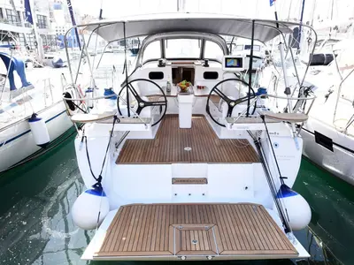 Deck of Popaj, a Elan Impression 45 sailboat at Zadar, Croatia