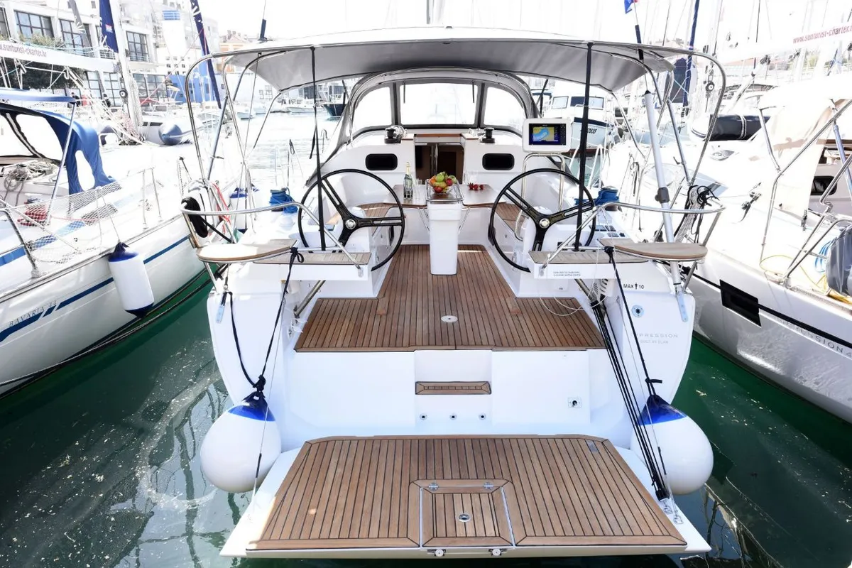 Deck of Popaj, a Elan Impression 45 sailboat at Zadar, Croatia