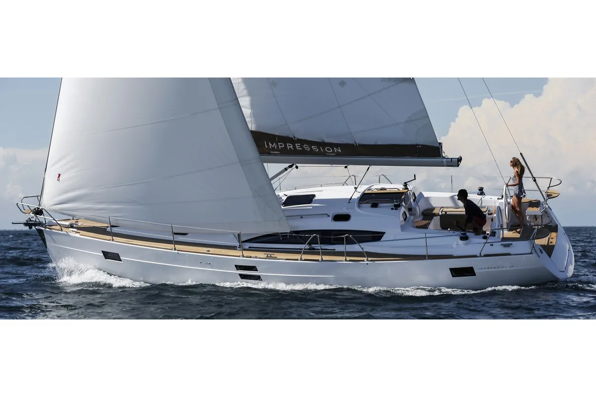 Exterior view of Popaj, a Elan Impression 45 sailboat at Zadar, Croatia