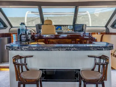 Cockpit of Den Den, a Gulet Luxury Motor Yacht motor yacht at Bodrum, Turkey