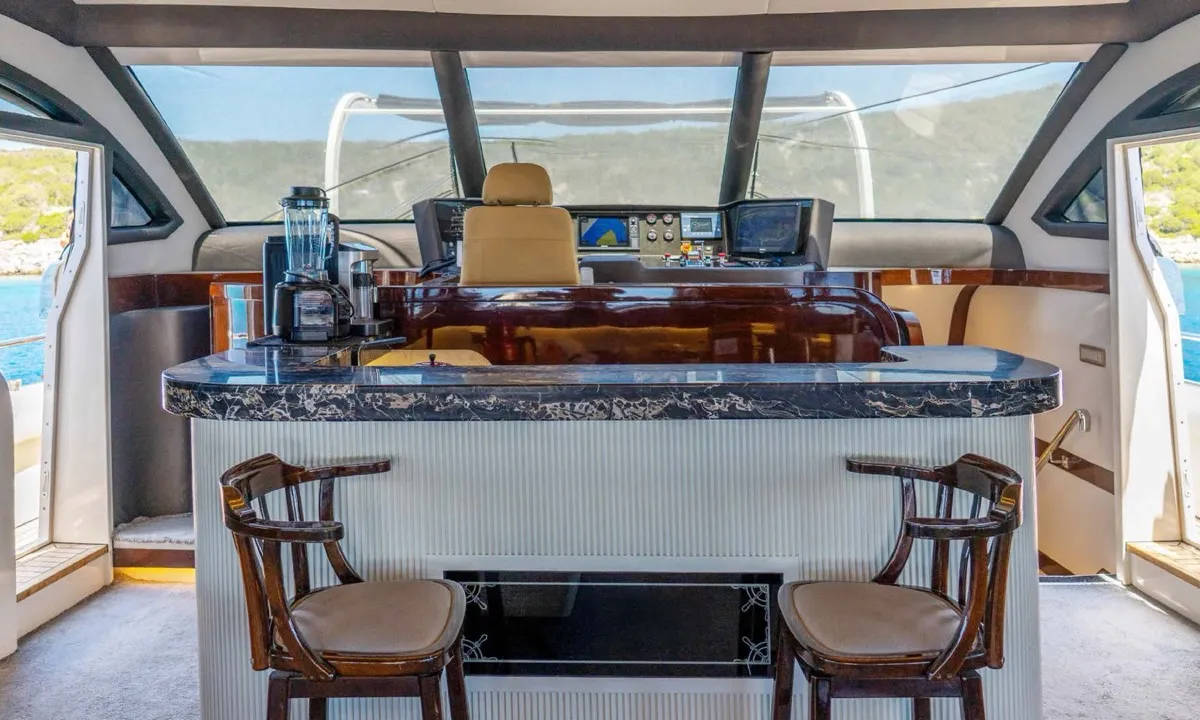 Cockpit of Den Den, a Gulet Luxury Motor Yacht motor yacht at Bodrum, Turkey