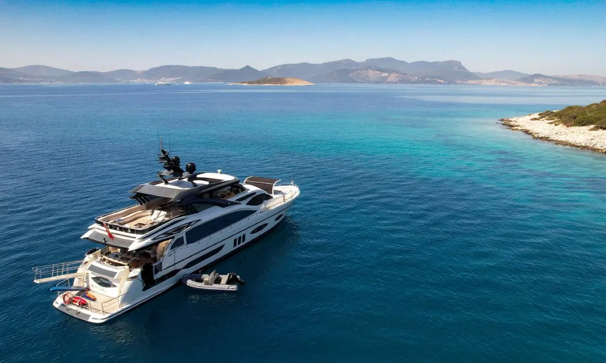 Exterior view of Den Den, a Gulet Luxury Motor Yacht motor yacht at Bodrum, Turkey