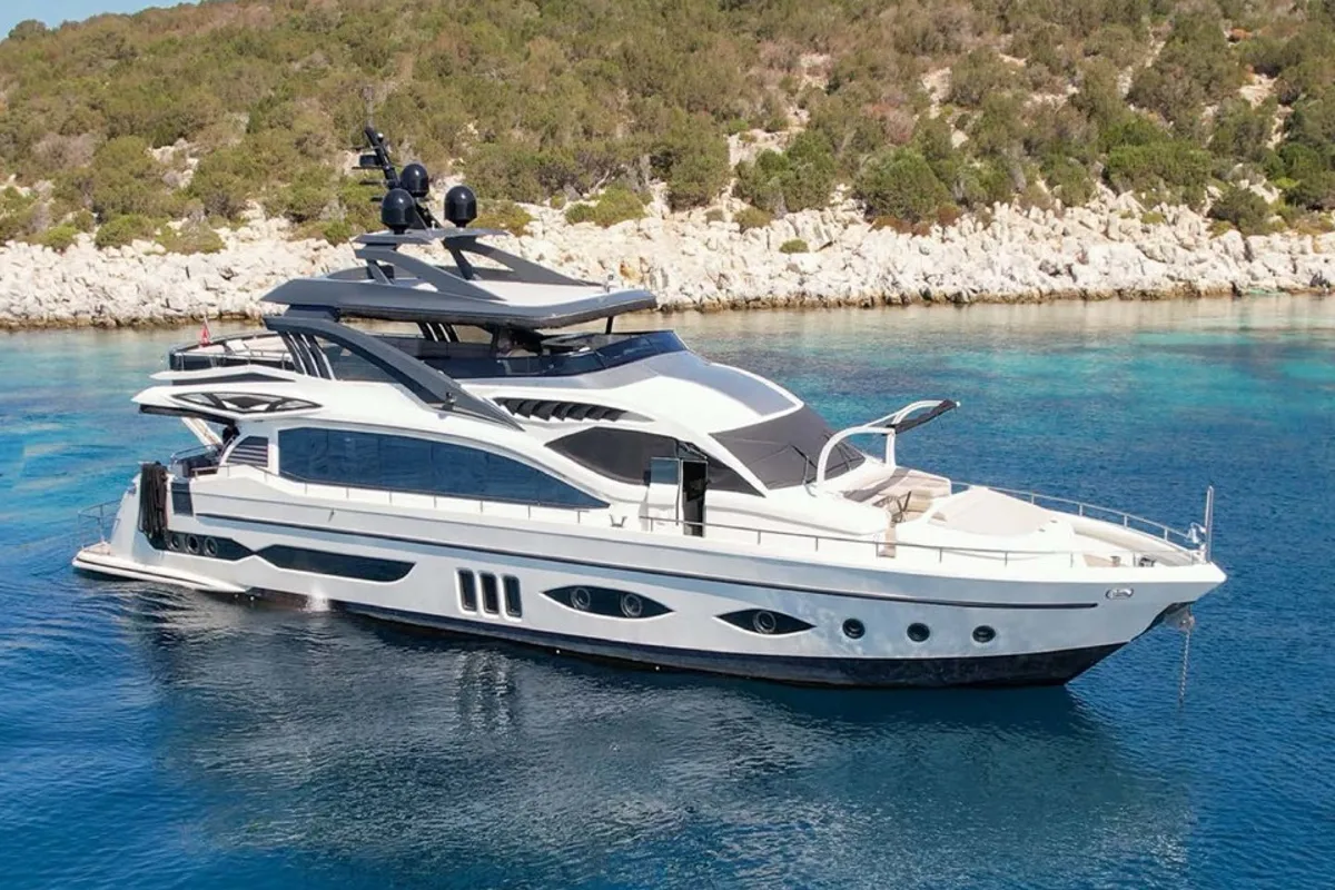 Exterior view of Den Den, a Gulet Luxury Motor Yacht motor yacht at Bodrum, Turkey