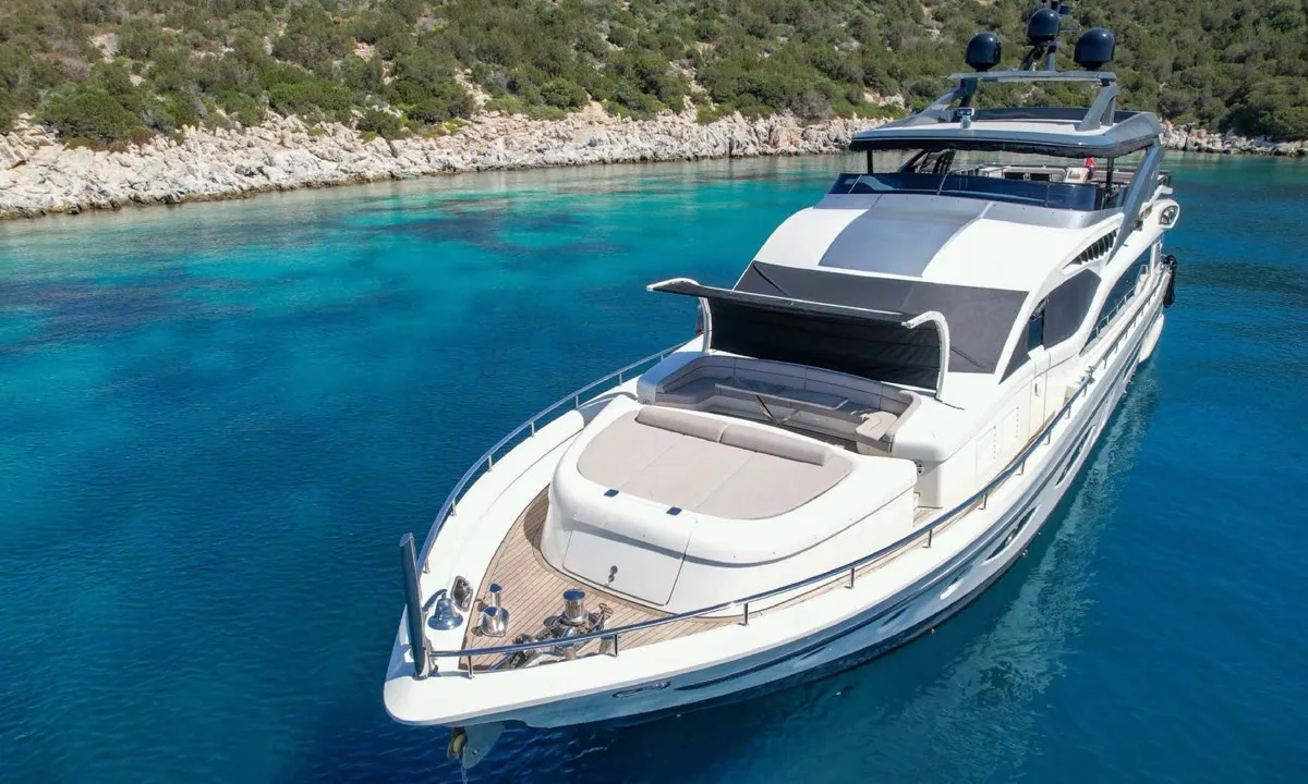 Exterior view of Den Den, a Gulet Luxury Motor Yacht motor yacht at Bodrum, Turkey