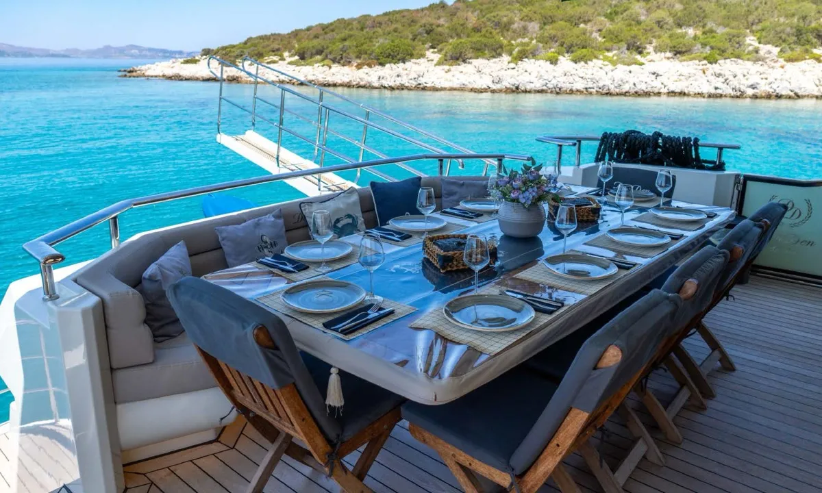 Deck of Den Den, a Gulet Luxury Motor Yacht motor yacht at Bodrum, Turkey