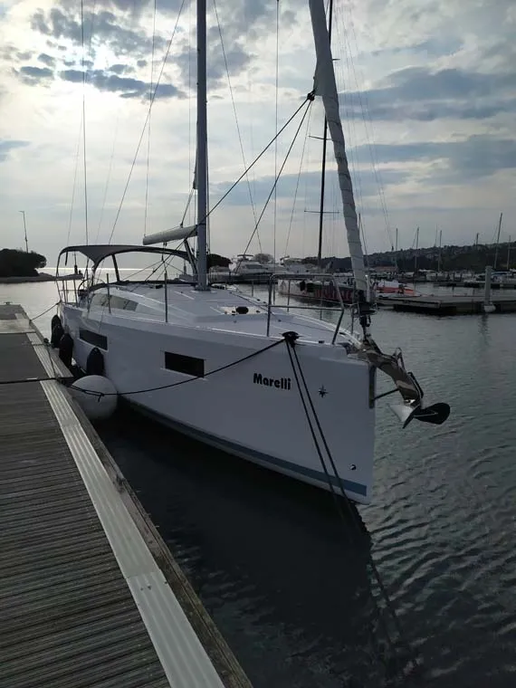 Exterior view of Marelli, a Jeanneau Sun Odyssey 410 sailboat at Trogir, Croatia