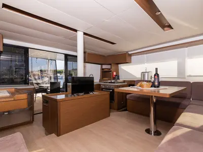 Salon of Zuzo I, a Lagoon 50 catamaran at Grad Šibenik, Croatia