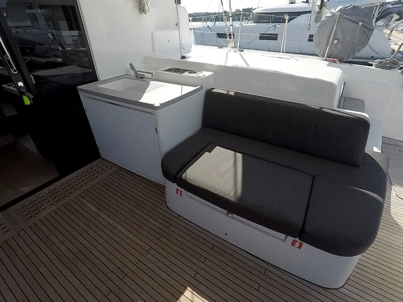 Deck of Zuzo I, a Lagoon 50 catamaran at Grad Šibenik, Croatia