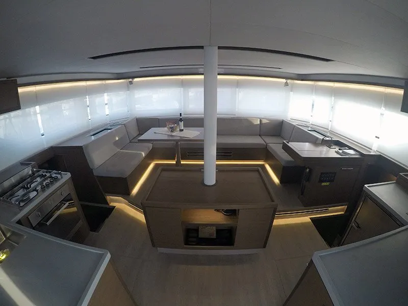 Salon of Zuzo I, a Lagoon 50 catamaran at Grad Šibenik, Croatia