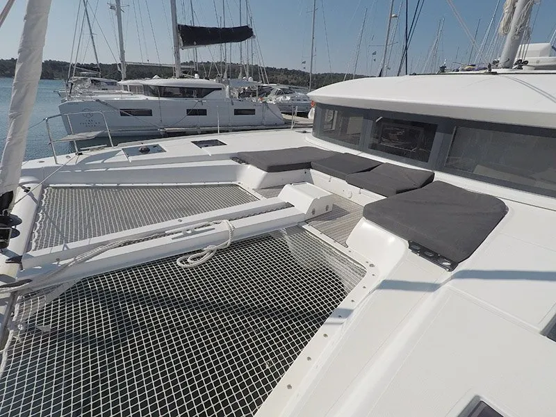 Deck of Zuzo I, a Lagoon 50 catamaran at Grad Šibenik, Croatia