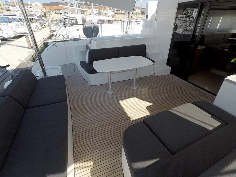Deck of Zuzo I, a Lagoon 50 catamaran at Grad Šibenik, Croatia