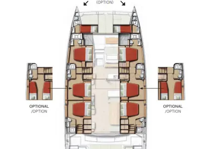 Floor plan of Leone, a Bali 5.8 catamaran at Olbia, Italy