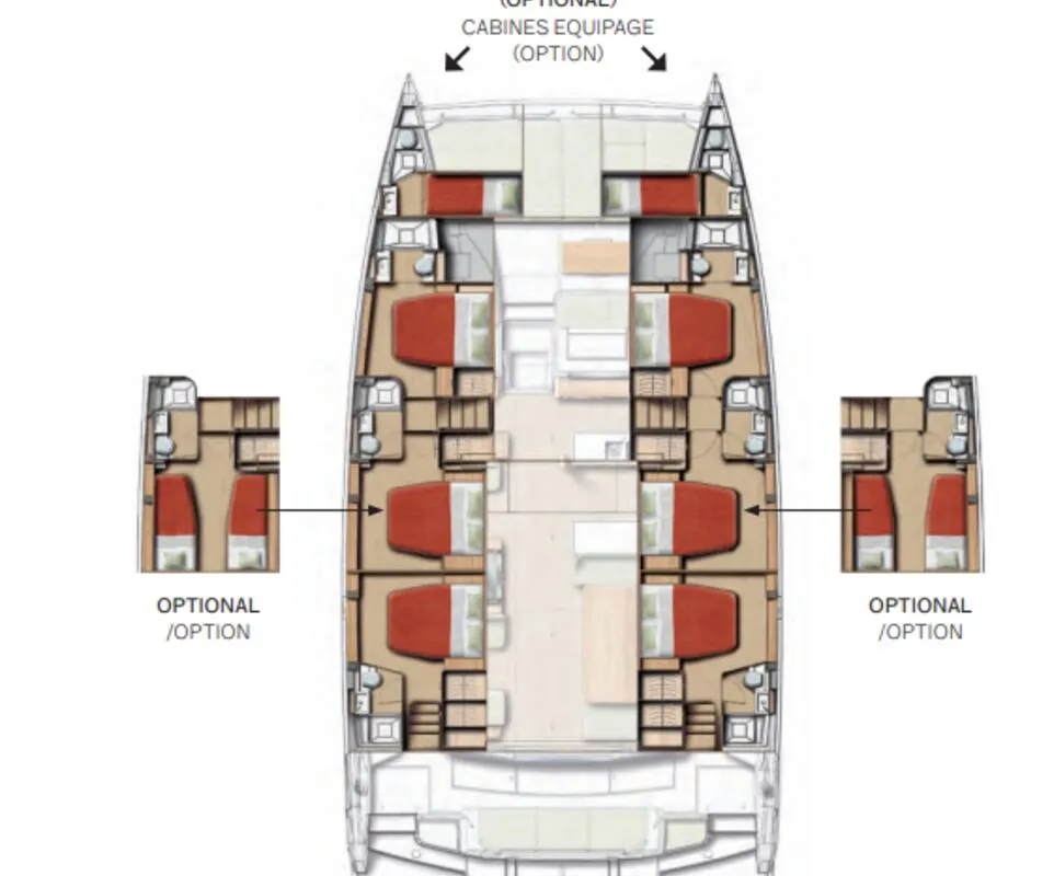 Floor plan of Leone, a Bali 5.8 catamaran at Olbia, Italy