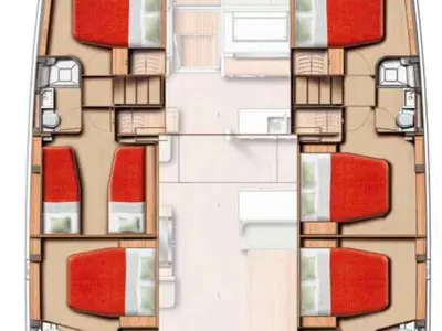 Floor plan of Leone, a Bali 5.8 catamaran at Olbia, Italy