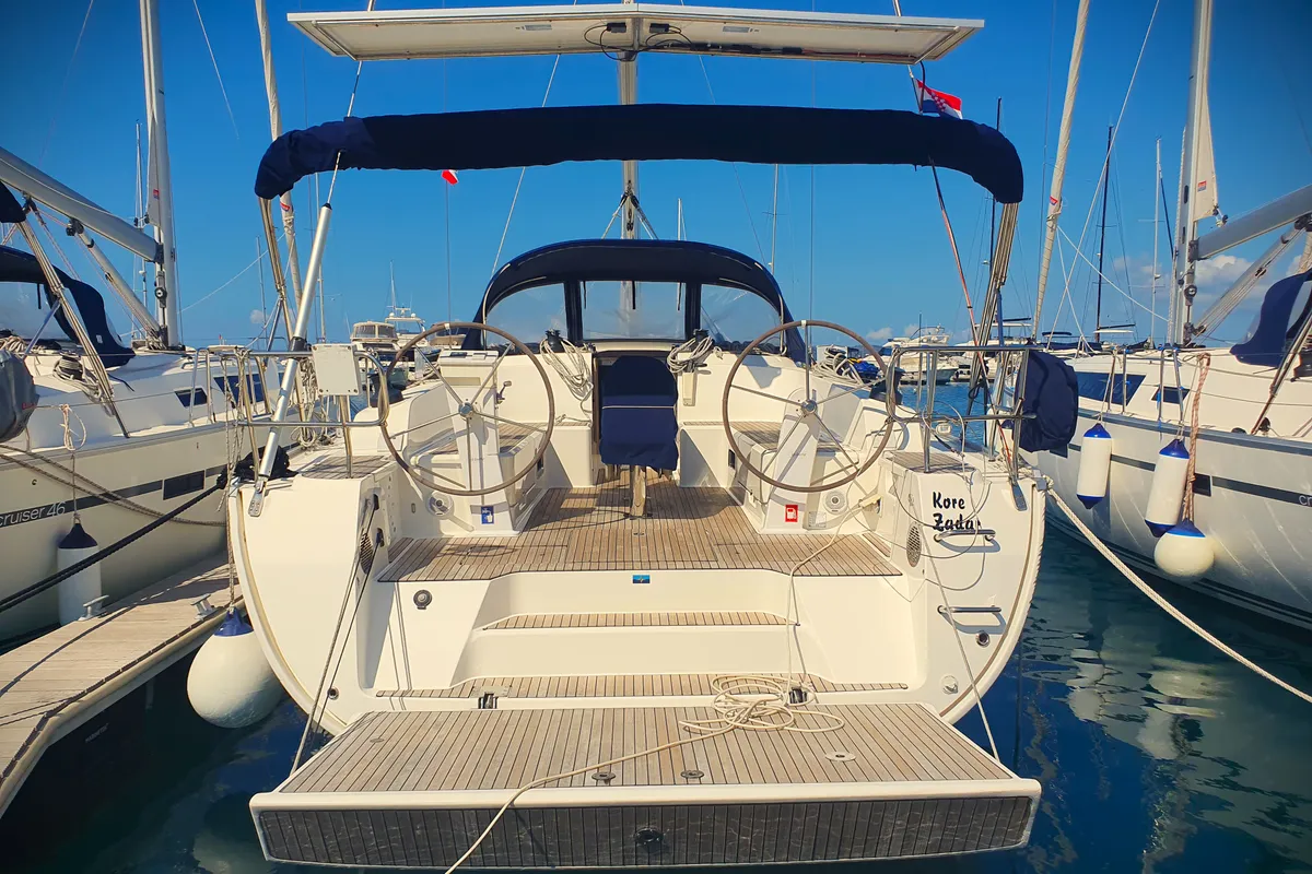 Exterior view of Kore, a Bavaria Cruiser 46 sailboat at Općina Pakoštane, Croatia