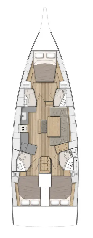 Floor plan of Thetis, a Beneteau Oceanis 46.1 sailboat at Marmaris, Turkey
