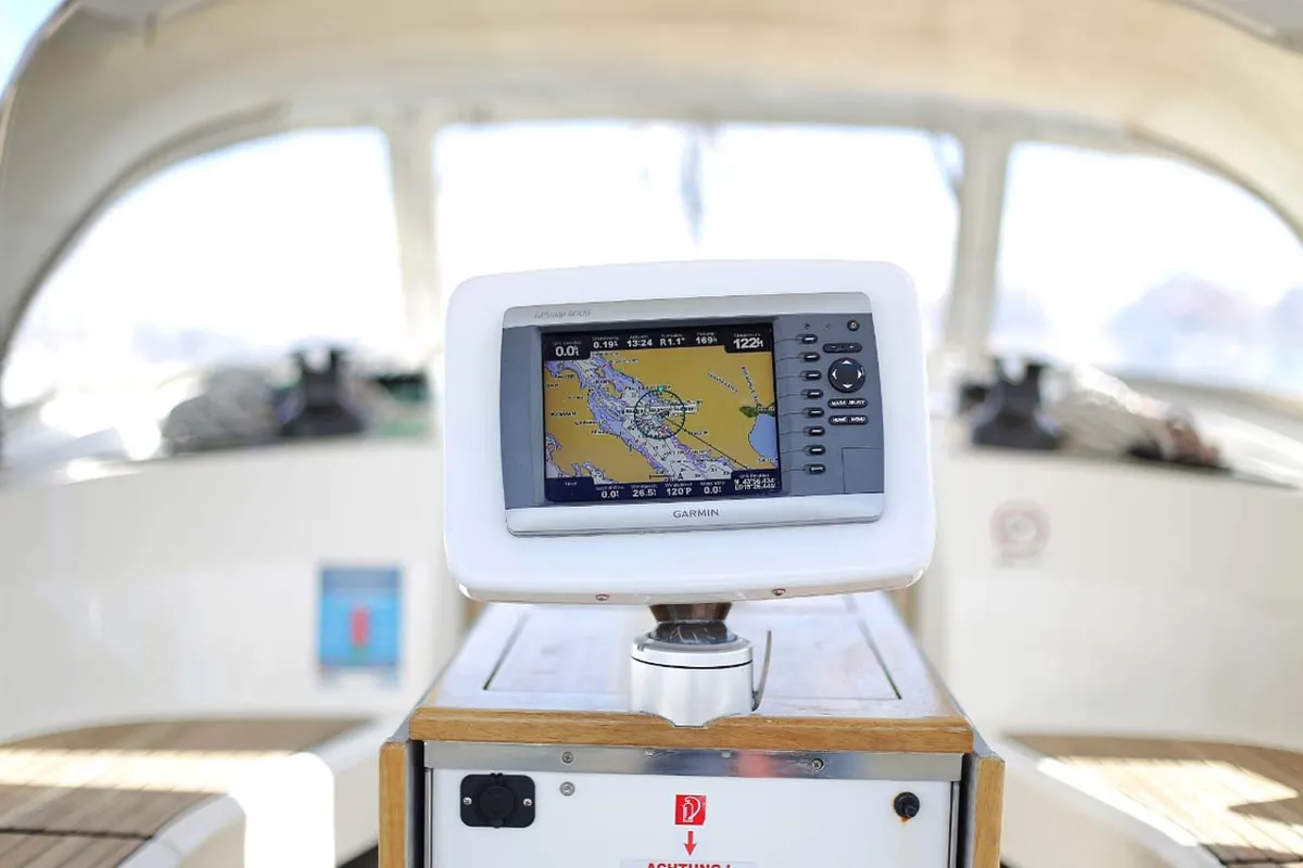 Cockpit of Aries, a Bavaria Cruiser 45 sailboat at Volos Municipality, Greece