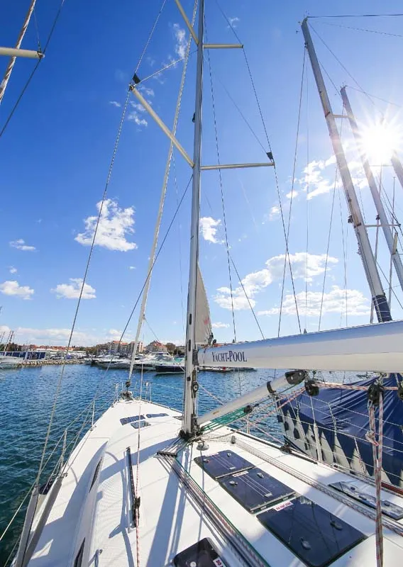 Deck of Aries, a Bavaria Cruiser 45 sailboat at Volos Municipality, Greece