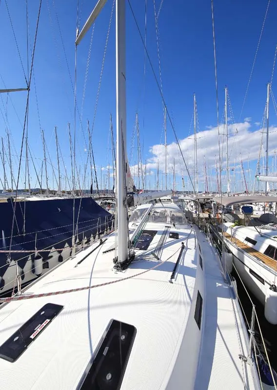 Deck of Aries, a Bavaria Cruiser 45 sailboat at Volos Municipality, Greece
