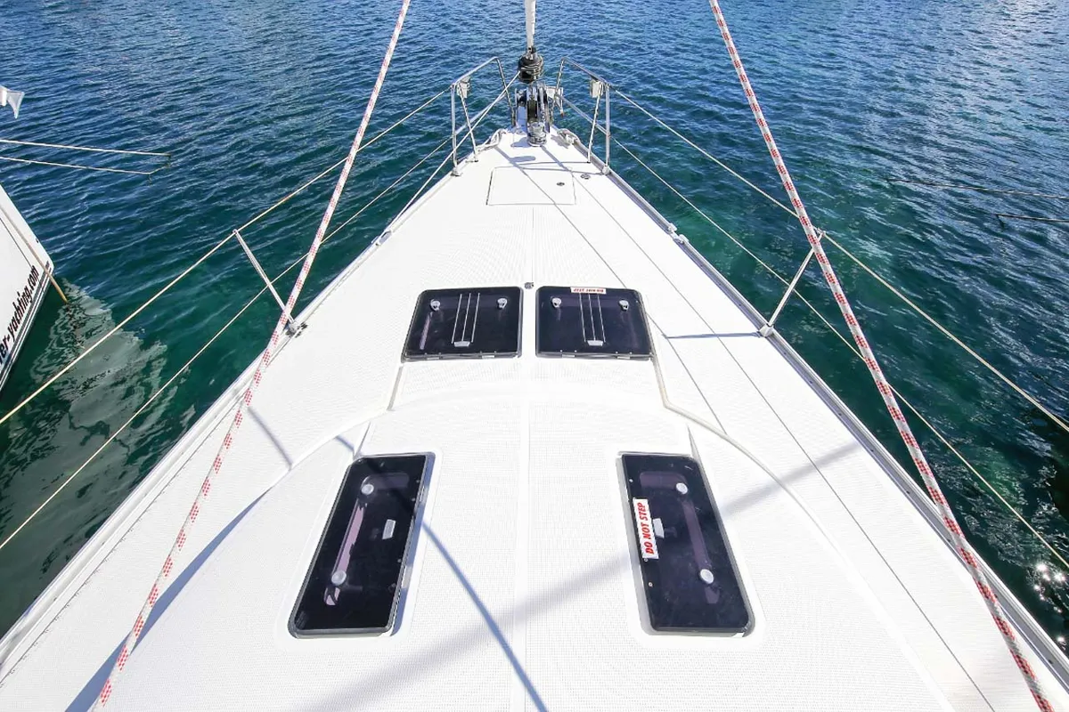Deck of Aries, a Bavaria Cruiser 45 sailboat at Volos Municipality, Greece