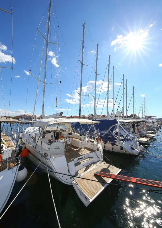 Exterior view of Aries, a Bavaria Cruiser 45 sailboat at Volos Municipality, Greece