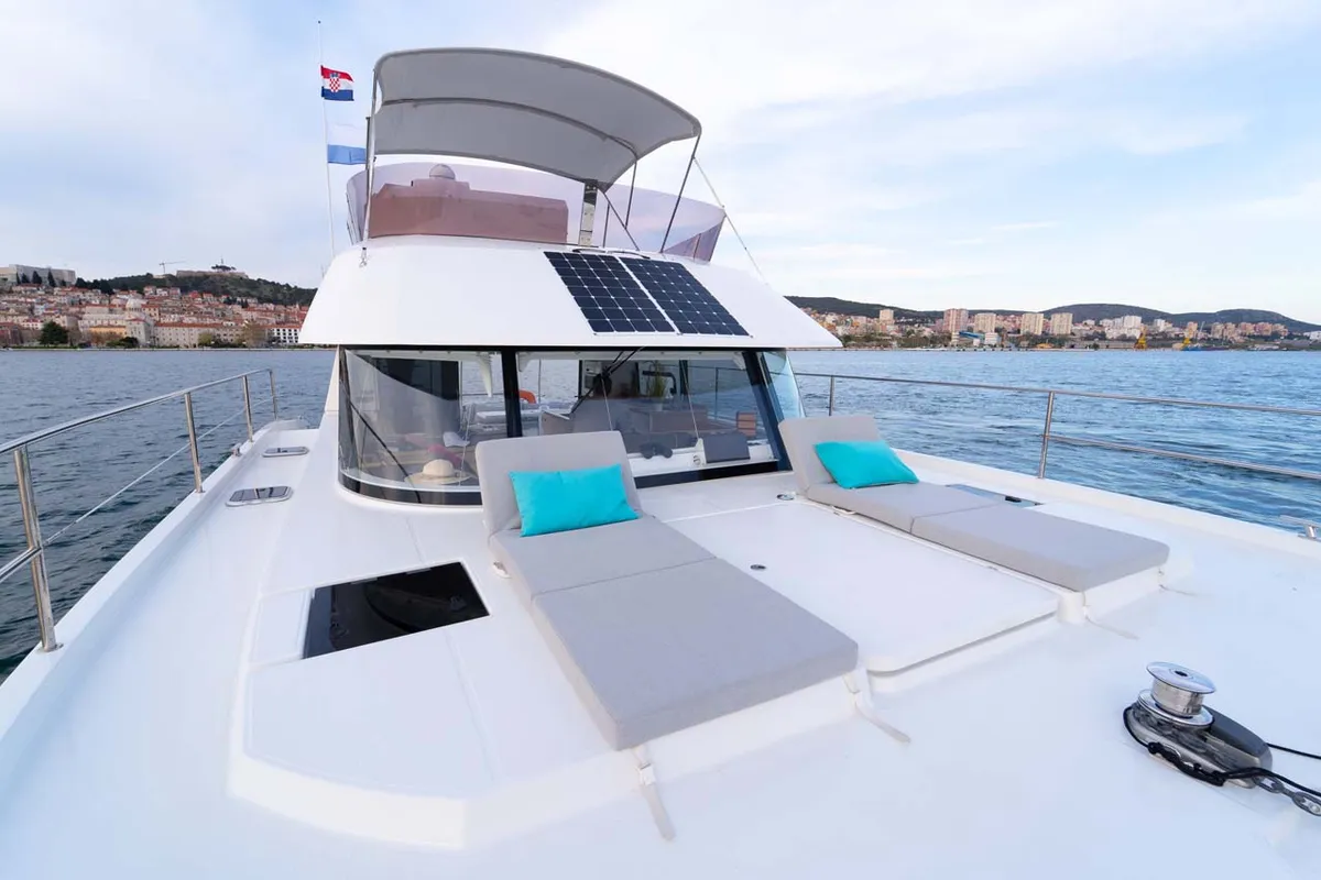 Deck of Thunderball, a Fountaine Pajot MY 37 catamaran at Grad Biograd na Moru, Croatia