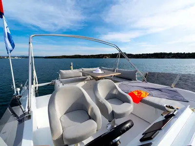 Deck of Thunderball, a Fountaine Pajot MY 37 catamaran at Grad Biograd na Moru, Croatia