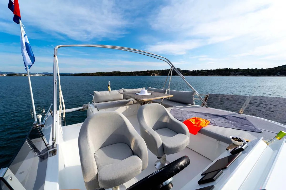 Deck of Thunderball, a Fountaine Pajot MY 37 catamaran at Grad Biograd na Moru, Croatia