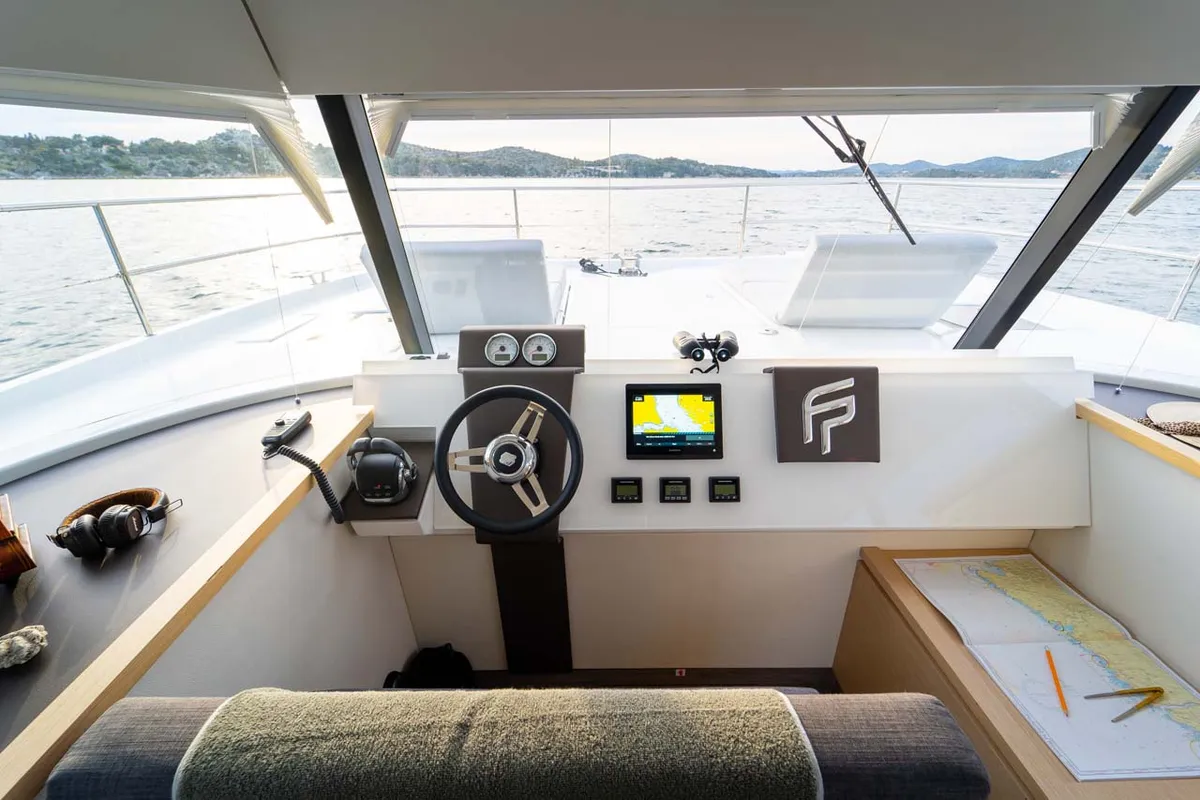 Cockpit of Thunderball, a Fountaine Pajot MY 37 catamaran at Grad Biograd na Moru, Croatia