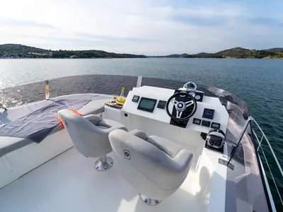 Cockpit of Thunderball, a Fountaine Pajot MY 37 catamaran at Grad Biograd na Moru, Croatia