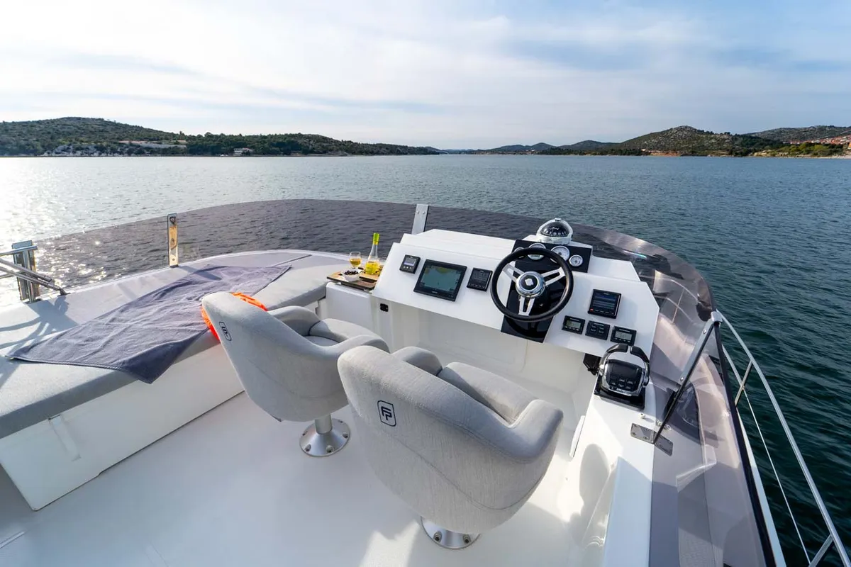 Cockpit of Thunderball, a Fountaine Pajot MY 37 catamaran at Grad Biograd na Moru, Croatia