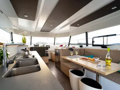 Salon of Thunderball, a Fountaine Pajot MY 37 catamaran at Grad Biograd na Moru, Croatia