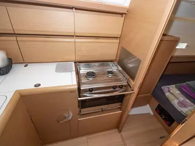 Galley of Marie, a Jeanneau Sun Odyssey 389 sailboat at Felanitx, Spain