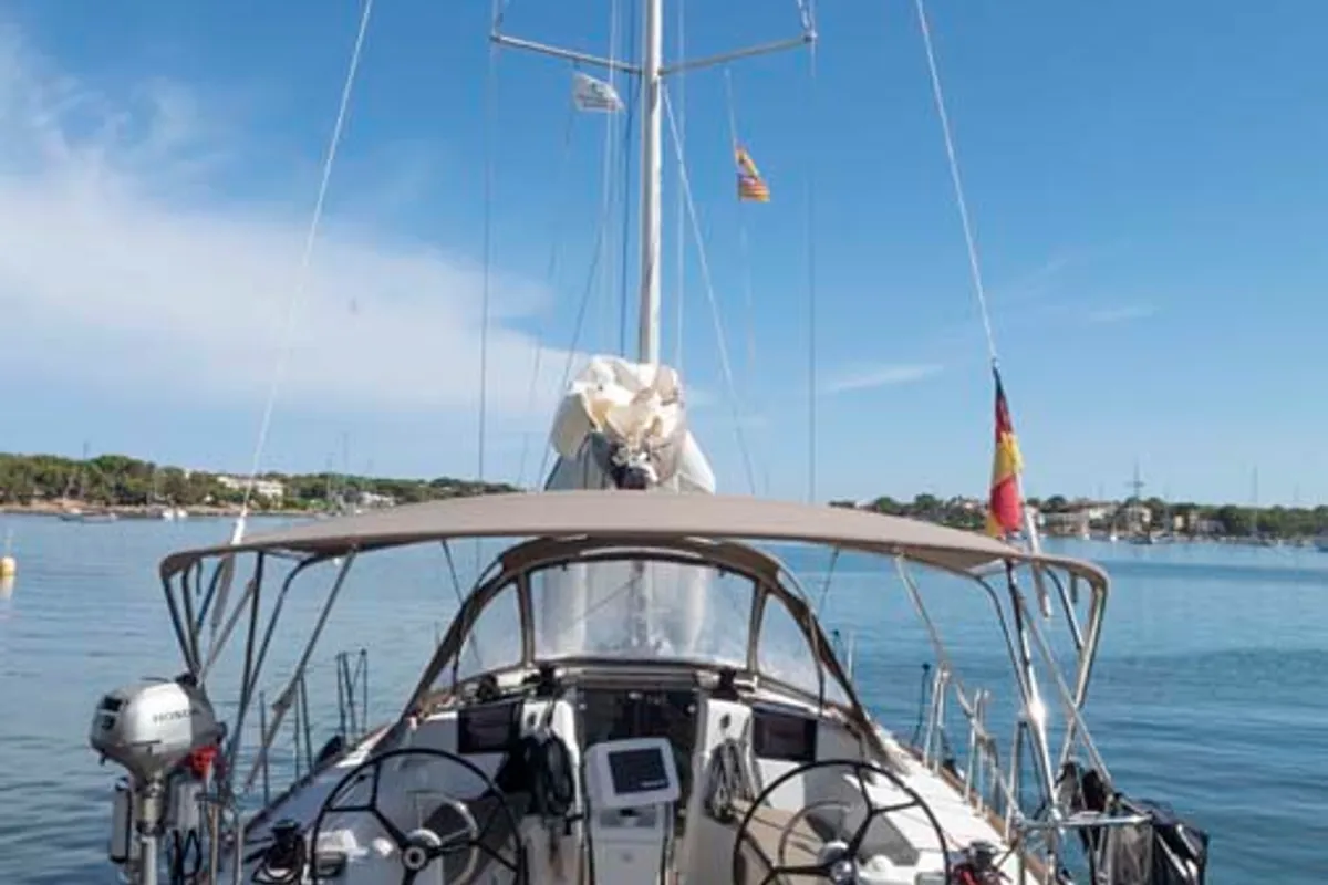 Exterior view of Marie, a Jeanneau Sun Odyssey 389 sailboat at Felanitx, Spain