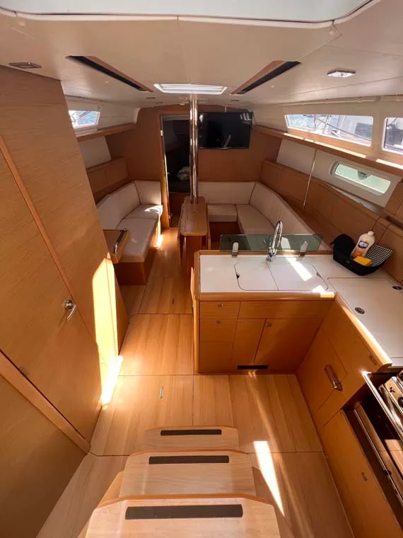 Salon of Marie, a Jeanneau Sun Odyssey 389 sailboat at Felanitx, Spain