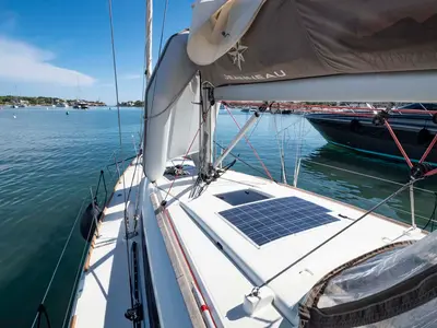 Deck of Marie, a Jeanneau Sun Odyssey 389 sailboat at Felanitx, Spain
