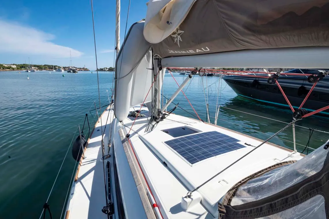 Deck of Marie, a Jeanneau Sun Odyssey 389 sailboat at Felanitx, Spain