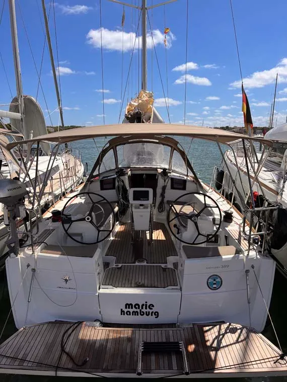 Cockpit of Marie, a Jeanneau Sun Odyssey 389 sailboat at Felanitx, Spain
