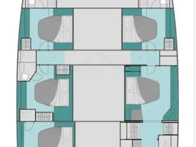 Floor plan of Premium, a Fountaine Pajot Samana 59 catamaran at Porto-Vecchio, France