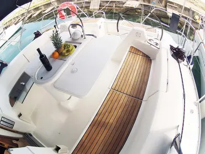 Deck of Luna V, a Dufour Gib Sea 43 sailboat at Split, Croatia