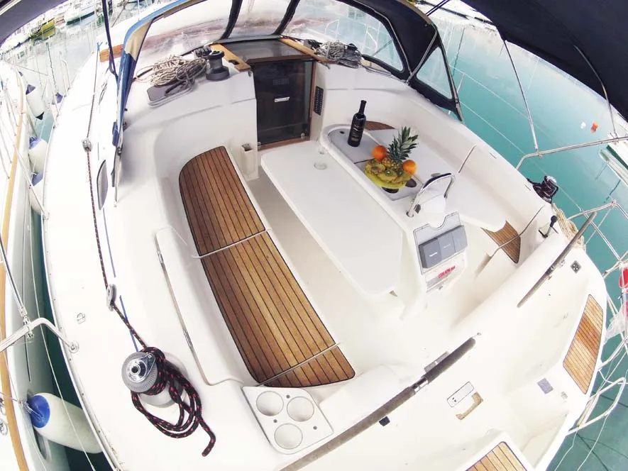Deck of Luna V, a Dufour Gib Sea 43 sailboat at Split, Croatia