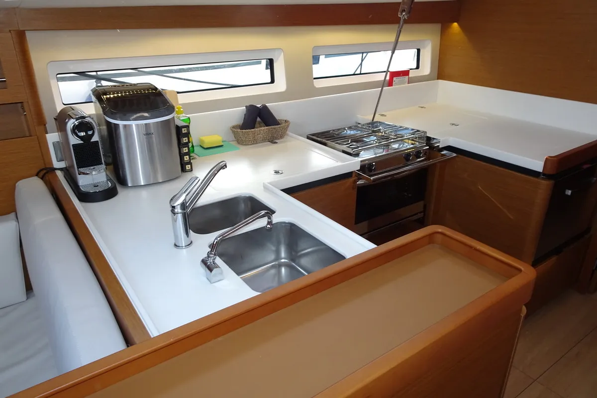 Galley of Alfader, a Jeanneau Sun Odyssey 490 sailboat at Primošten, Croatia