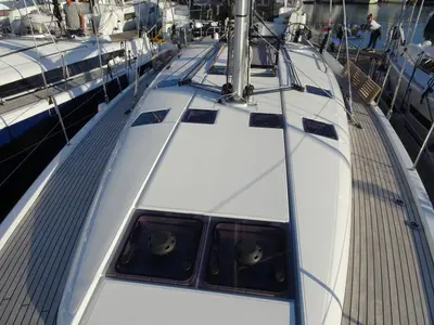 Deck of Alfader, a Jeanneau Sun Odyssey 490 sailboat at Primošten, Croatia