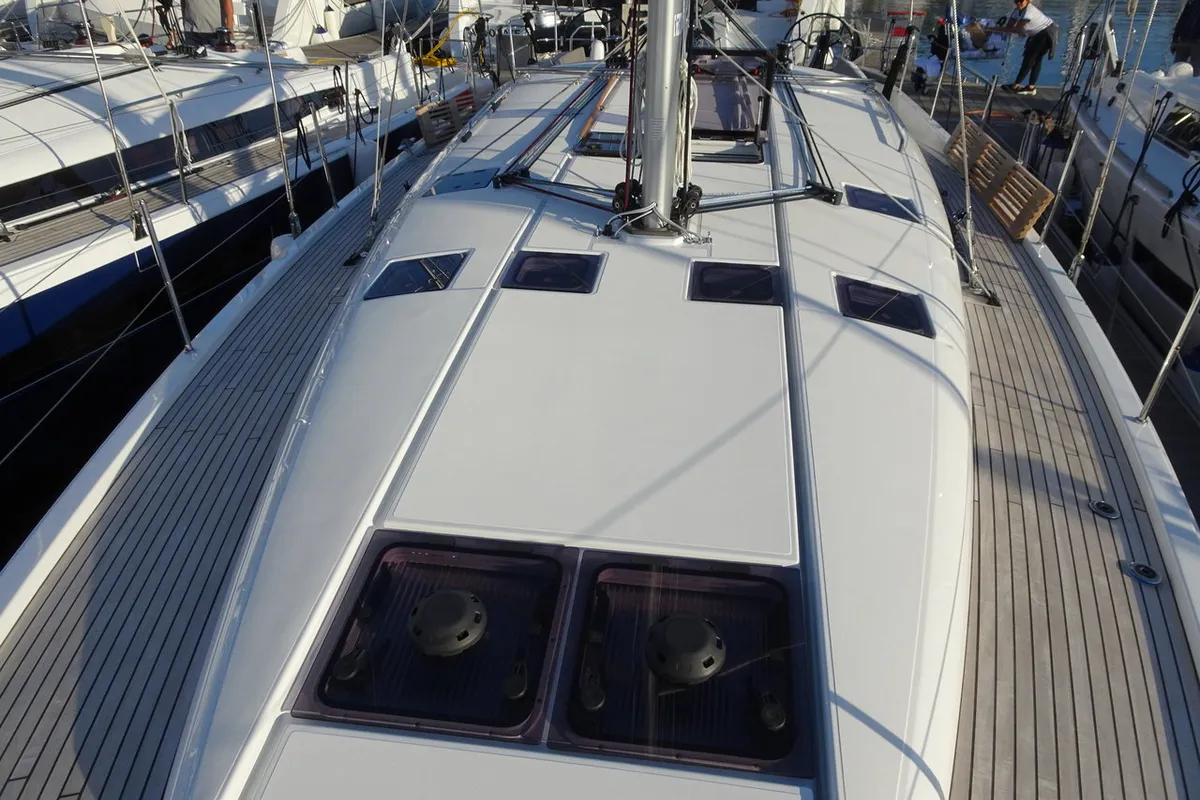 Deck of Alfader, a Jeanneau Sun Odyssey 490 sailboat at Primošten, Croatia