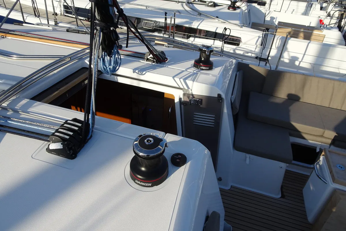 Deck of Alfader, a Jeanneau Sun Odyssey 490 sailboat at Primošten, Croatia