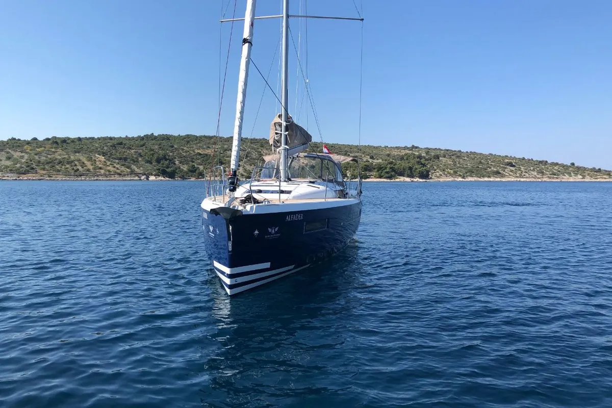 Exterior view of Alfader, a Jeanneau Sun Odyssey 490 sailboat at Primošten, Croatia