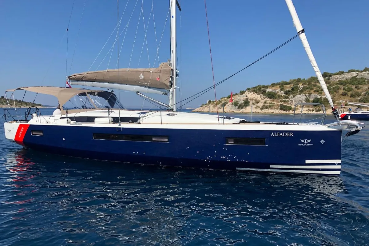 Exterior view of Alfader, a Jeanneau Sun Odyssey 490 sailboat at Primošten, Croatia
