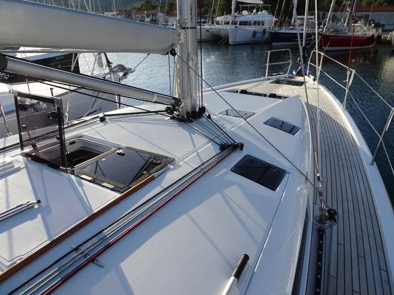 Deck of Alfader, a Jeanneau Sun Odyssey 490 sailboat at Primošten, Croatia